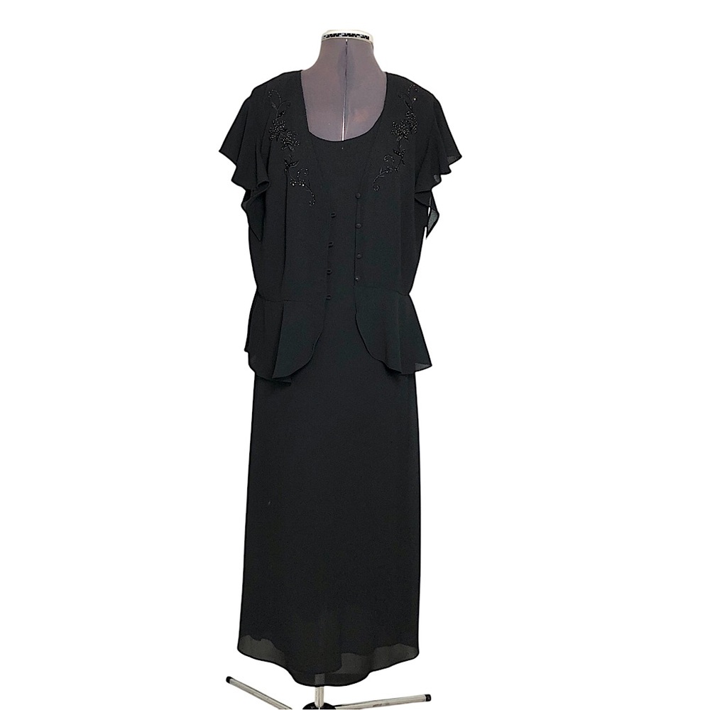 Studio 1 Black 2 Pieces Embroidered Embellished Jacket & Lined Maxi Dress 14